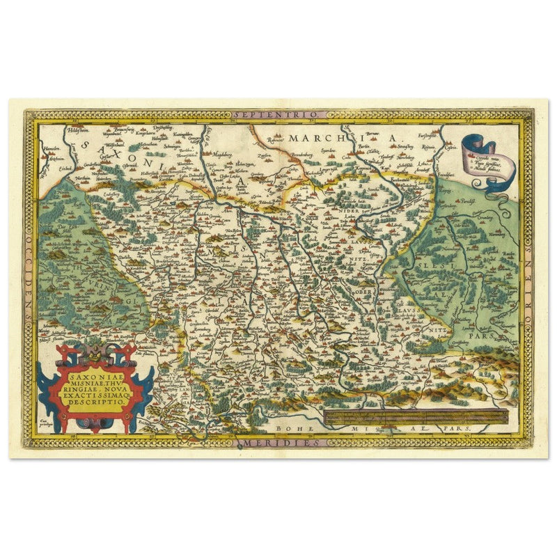 Ancient historic map of Saxony, Meissen, and Thuringia by Abraham Ortelius.