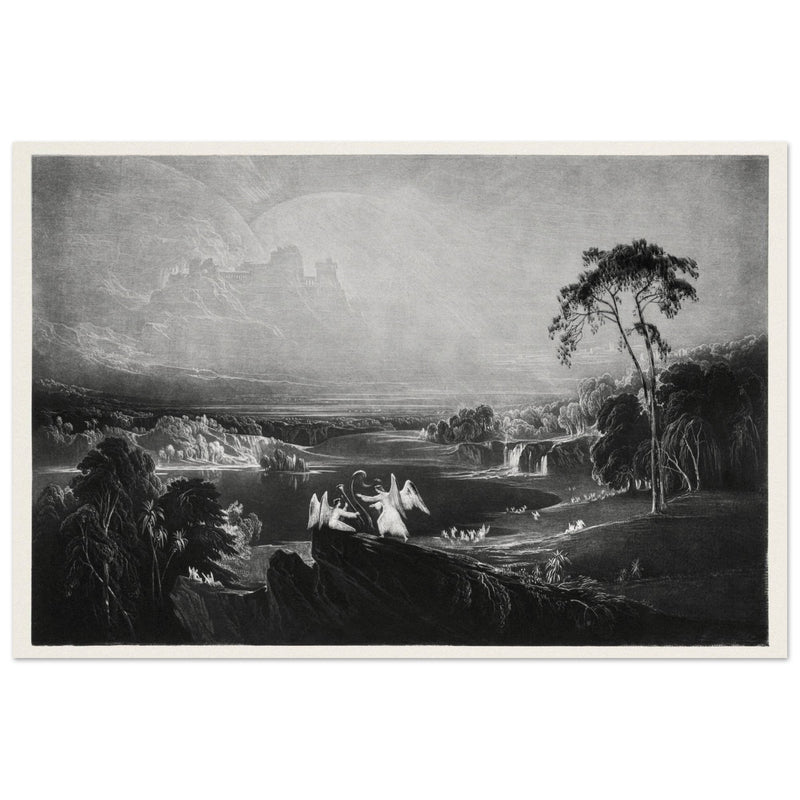 John Martin Paradise Lost Heaven – the Rivers of Bliss. Vintage mezzotint engraving .