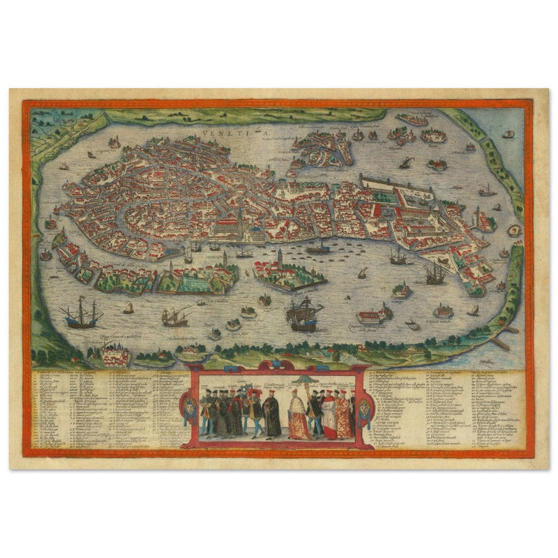 Venice Italy vintage map by Georg Braun and Frans Hogenberg. Antique maps