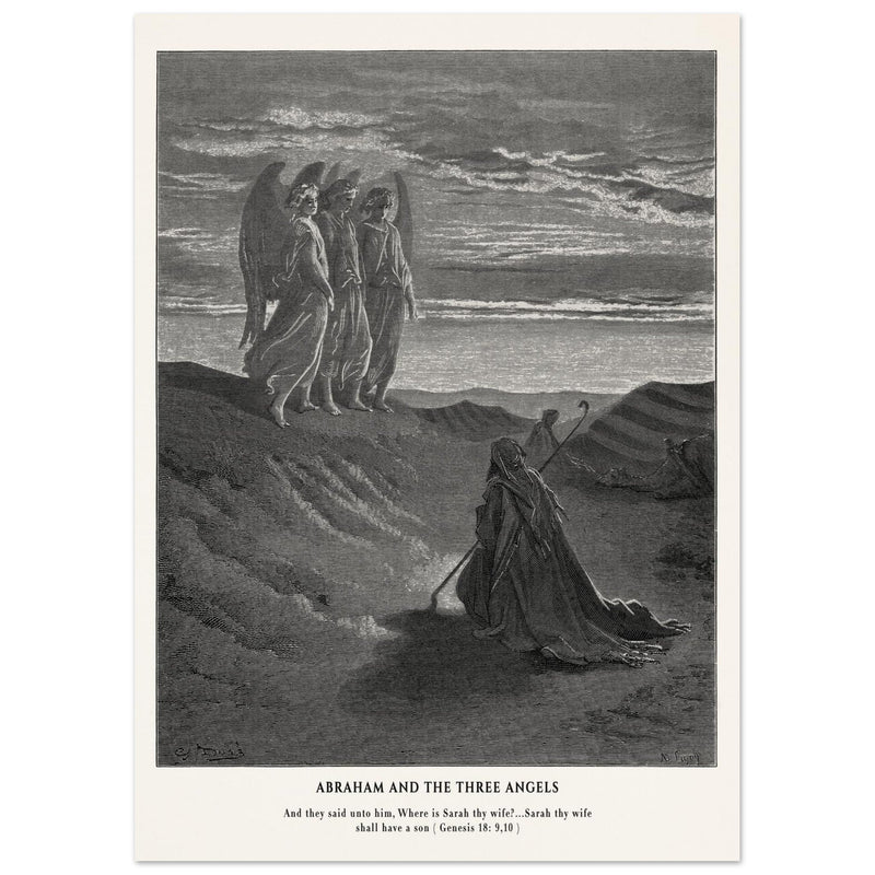 Gustave Dore The Bible engraving print . Abraham and the three Angels .