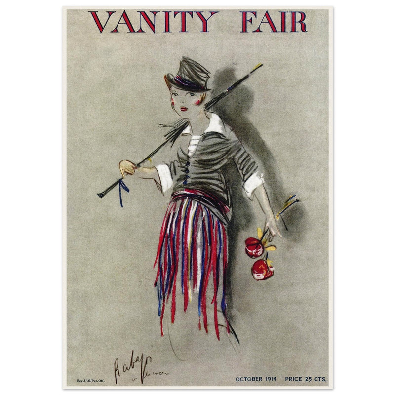 Vanity Fair cover magazine vintage illustration October 1914 by Rabajoi: A refugee from Paris.