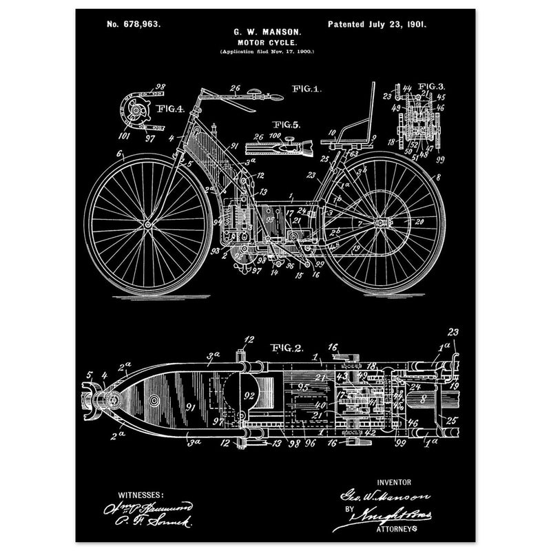 Motorcycle old patent by G. W Manson.