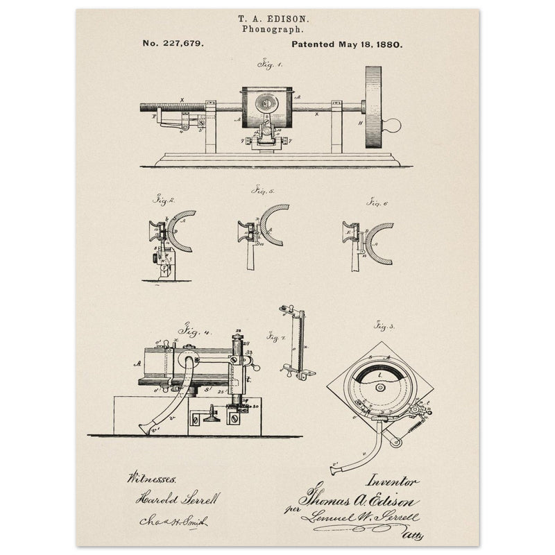 The Phonograph patentby Thomas Alva Edison. Patent 227679