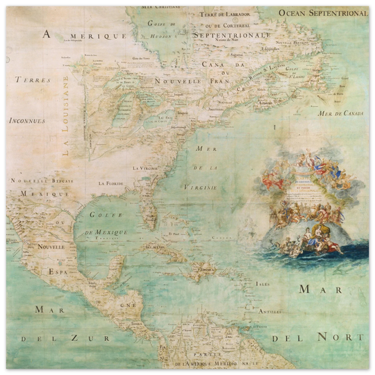 Ancient map of North America poster reproduction of 1681. Carte de l'Amérique Septentrionale et Partie Meridionale by Jean-Baptiste Louis Franquelin