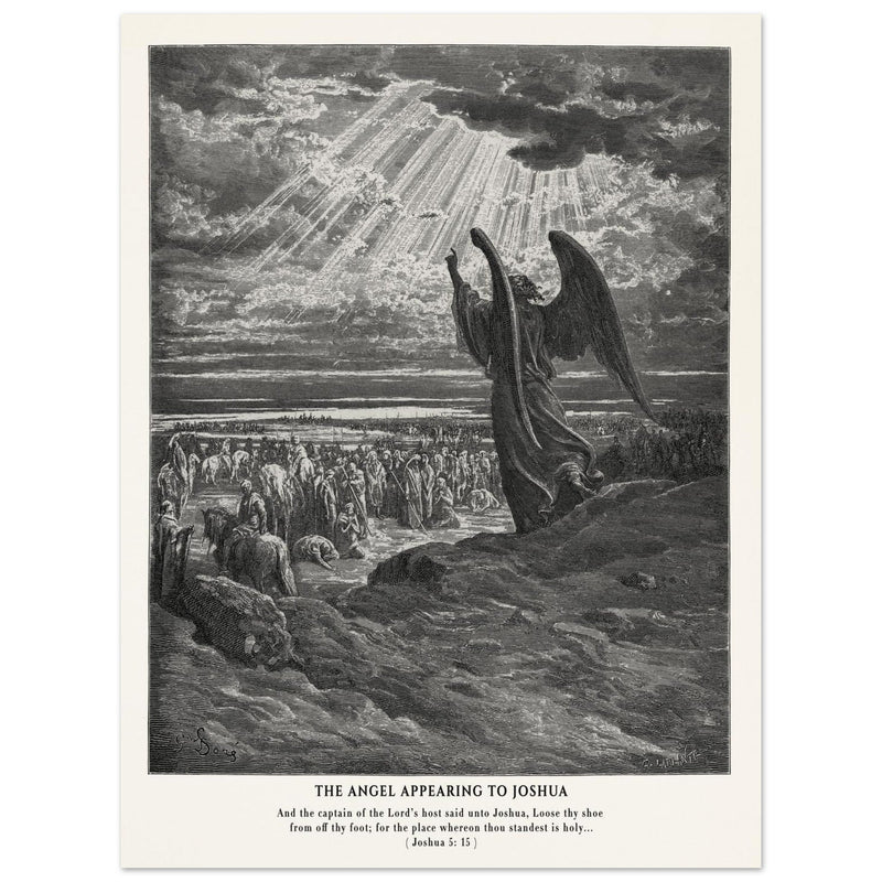 Gustave Dore The Bible engraving print . The angel appearing to Joshua .