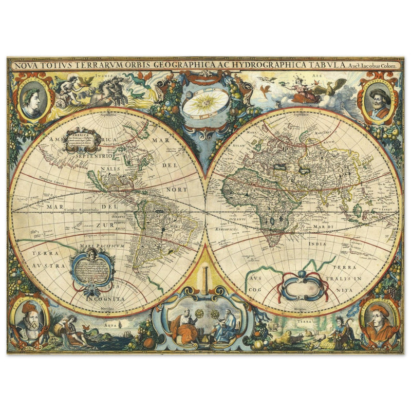Ancient map of the world XVII Century Double Hemisphere globe map by Jacob Aertsz.