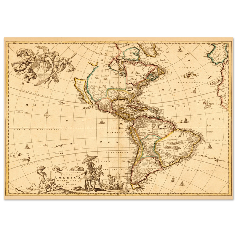 America ancient map. Novissima et accuratissima totius Americae descriptio by Nicolaes Visscher