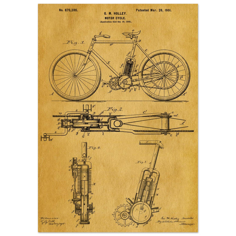 vintage motorcycle patent by G. M Holley.