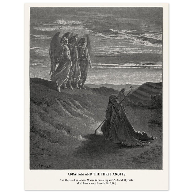 Gustave Dore The Bible engraving print . Abraham and the three Angels .