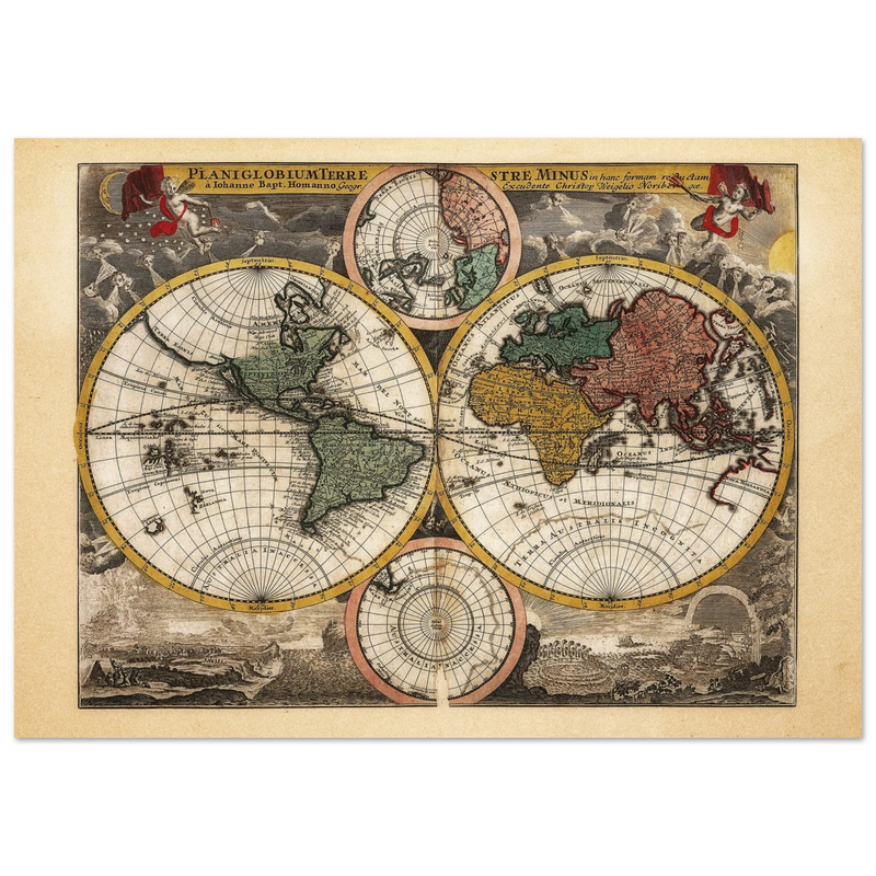 Ancient world map Planiglobium Terrestre Minus in hanc formam redactam by Johann Baptist Homann