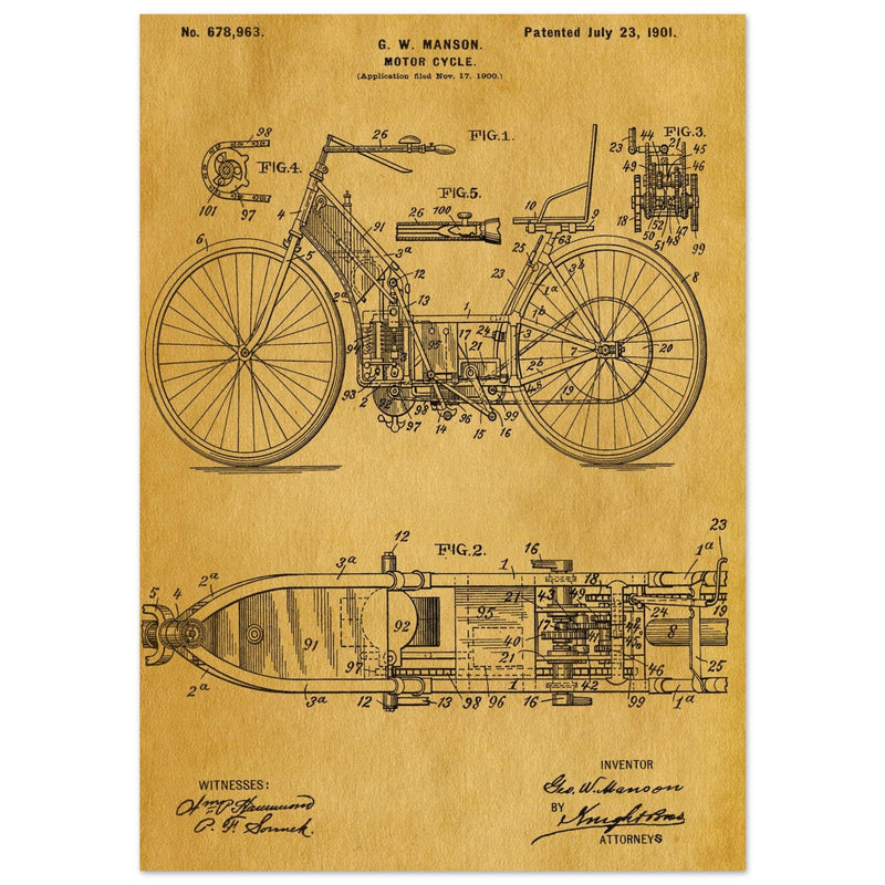 Motorcycle old patent by G. W Manson.