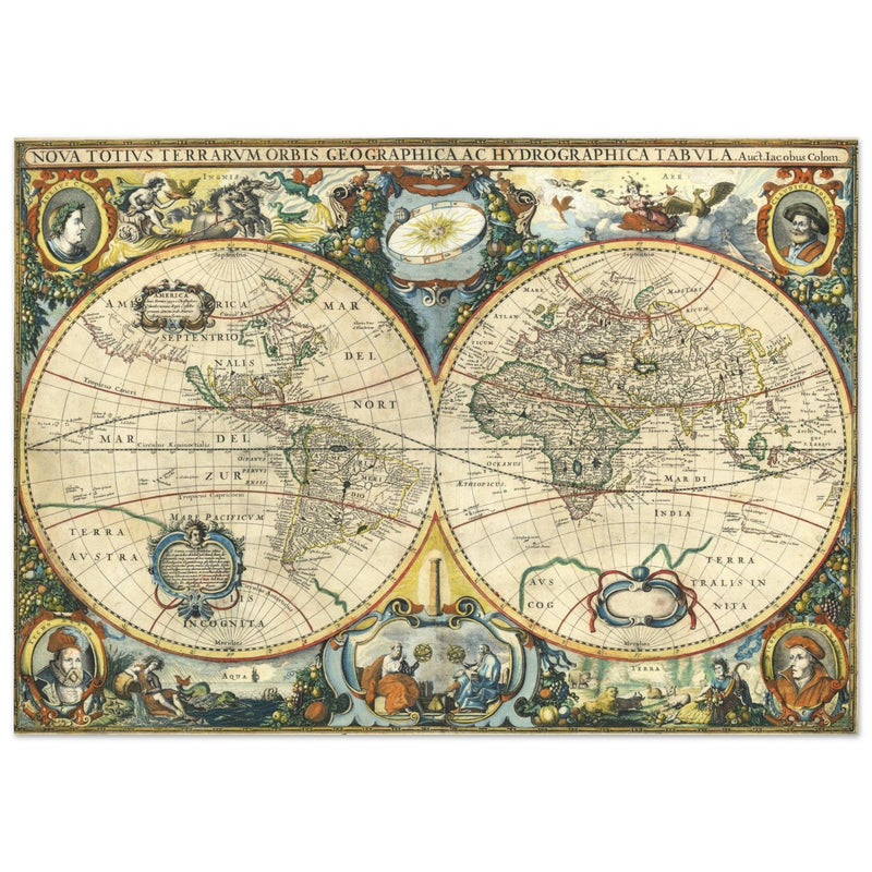 Ancient map of the world XVII Century Double Hemisphere globe map by Jacob Aertsz.