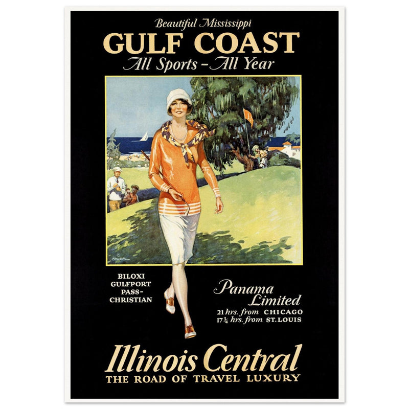 Gulf Coast vintage luxury travel poster. Travel luxury adverting print.