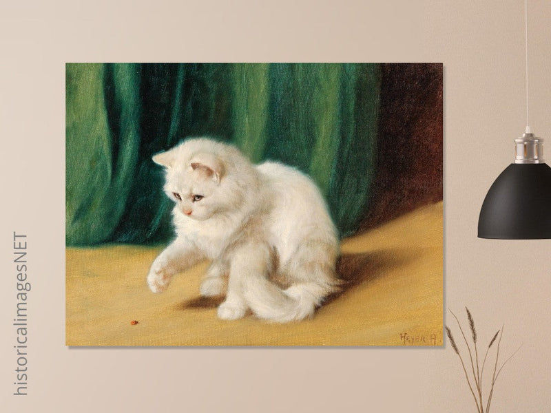 Cat with Ladybird old painting by Arthur Heyer.