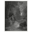 Gustave Dore Paradise Lost engraving . Adam and Eve and Archangel Raphael in eden.