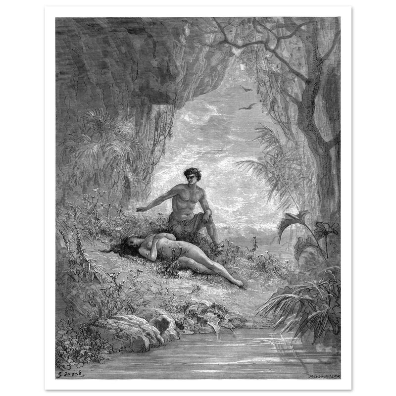 Gustave Dore Paradise Lost engraving . Adam and Eve in Eden.