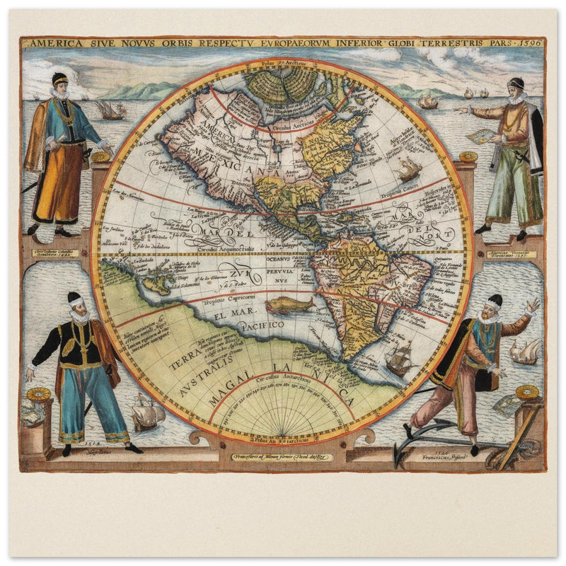 Ancient map of America of the XVI century by Theodor de Bry .