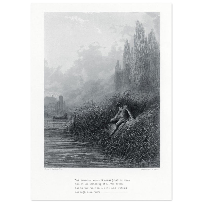 Gustave Dore illustration of King Arthur legend . The Remorse of Lancelot. Book Idylls of the King by Alfred Tennyson.