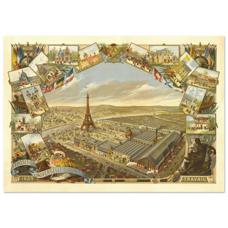 Exposition Universelle de Paris 1889. Eiffel Tower and Paris city view.