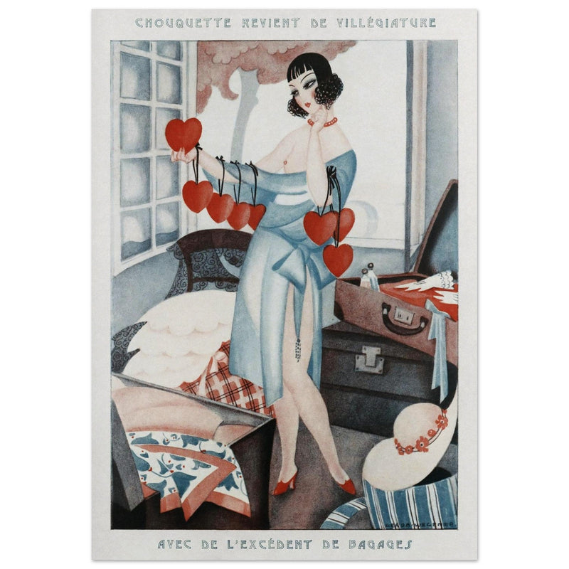 Chouquette revient de villégiature avec de l'excédent de bagages illustration created by Gerda Wegener Fantasio magazine.  print