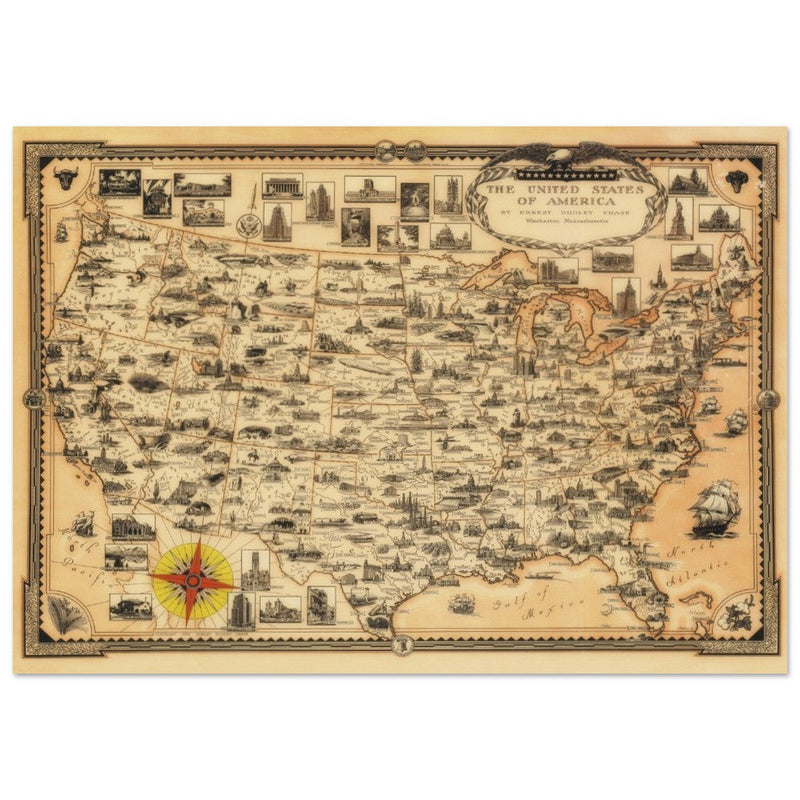 Pictorial old map of the United States of America by Ernest Dudley Chase
