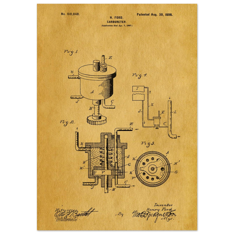 Carbureter vintage patent illustration by John Ford.