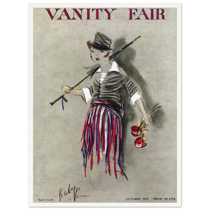 Vanity Fair cover magazine vintage illustration October 1914 by Rabajoi: A refugee from Paris.