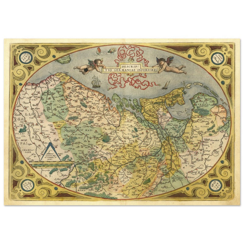 Ancient map of the Low countries ( Belgium, Netherlands and Luxembourg ) by Ortelius.