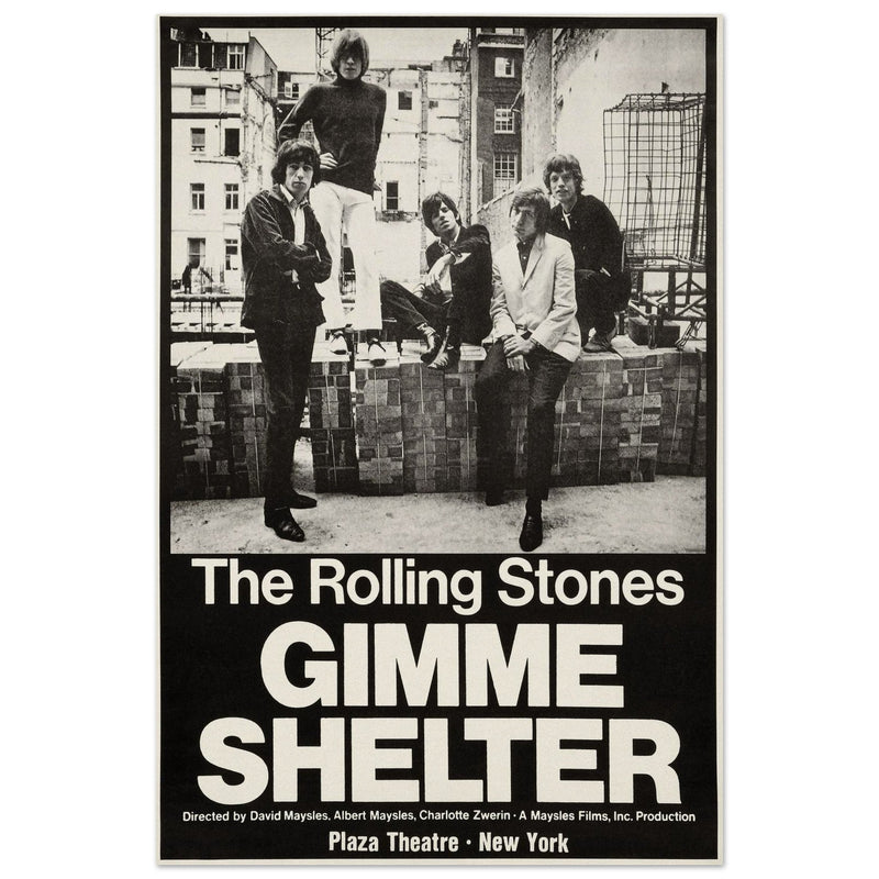 The Rolling Stones music promo poster for Gimme Shelter film at the Plaza Theatre in New York.
