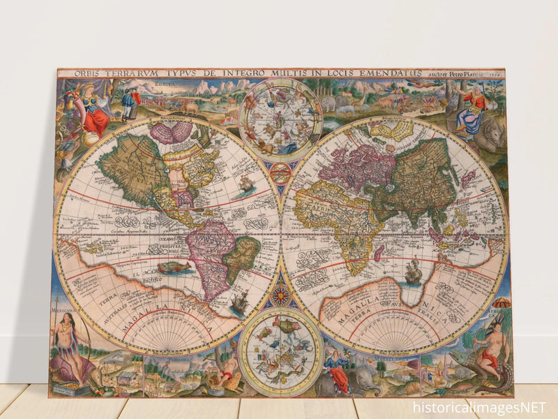 1594 World map Orbis Terrarum Typus de Integro Multis in Locis Emendatus by Petrus Plancius