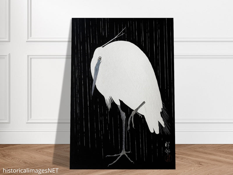 Egret in the rain by Ohara Koson woodblock print