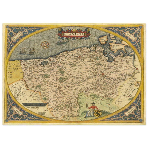 Ancient map of Flandria by Abraham Ortelius 1584. Vintage map  .