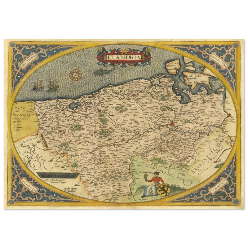 Ancient map of Flandria by Abraham Ortelius 1584. Vintage map  .