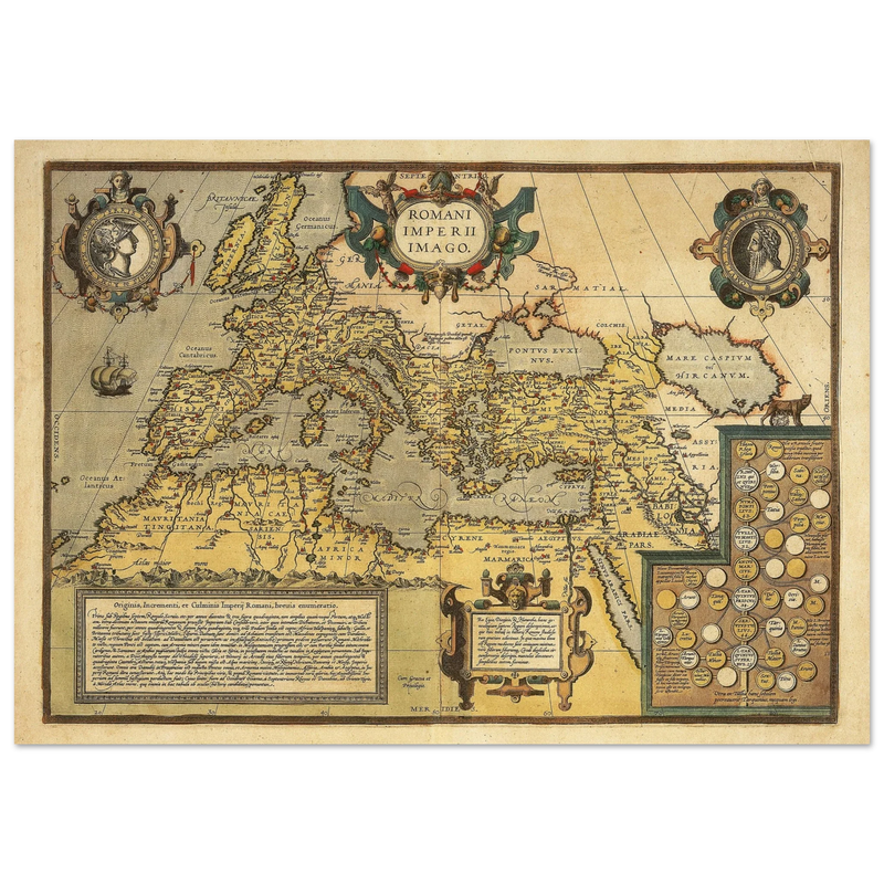 Old map of the Roman empire . Poster vintage reproduction of a map of 1579.