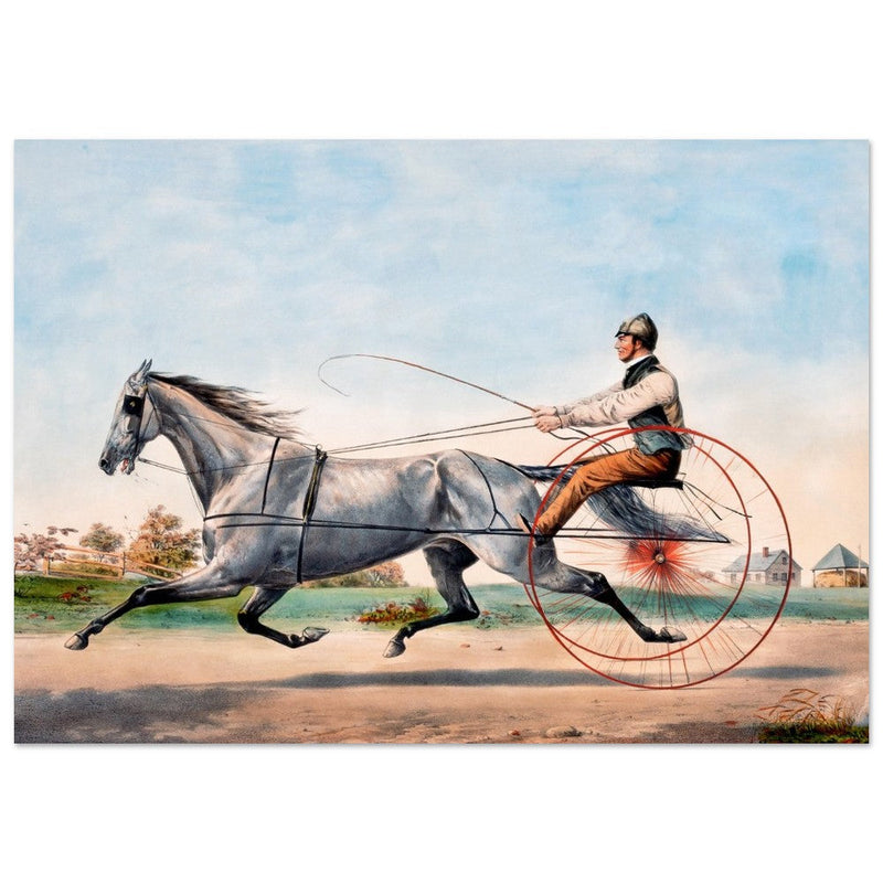 Harness cart horse racing. Grey Eddie by Nathaniel Currier 1855.