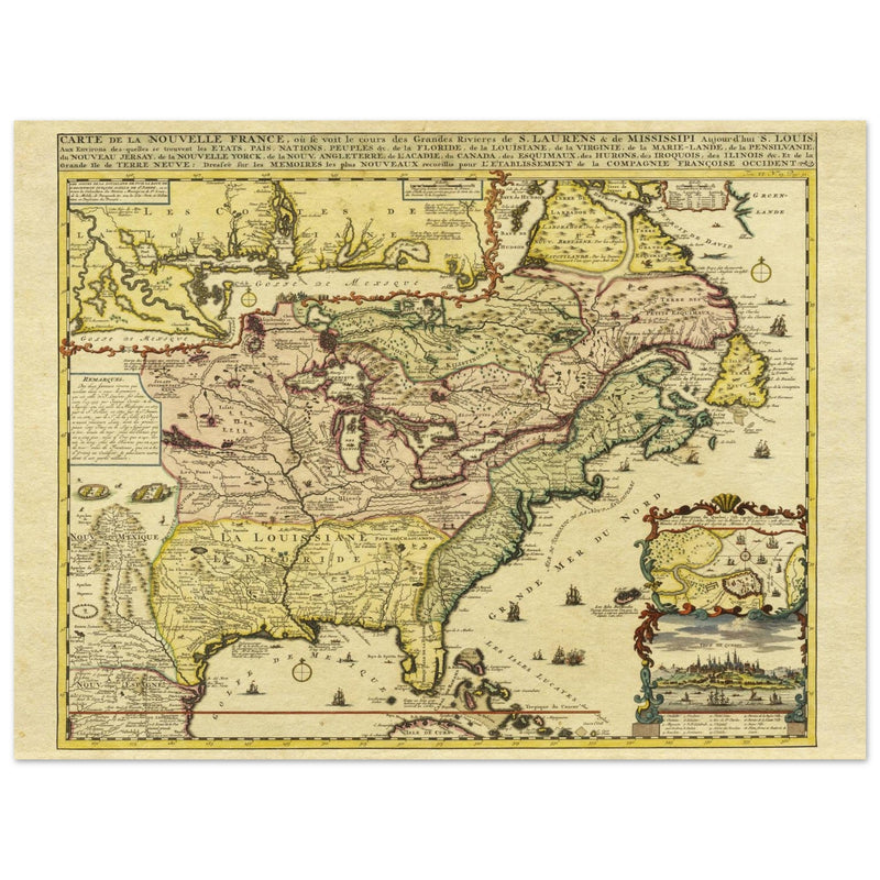 Ancient map of the french North America by Henri Chatelain.