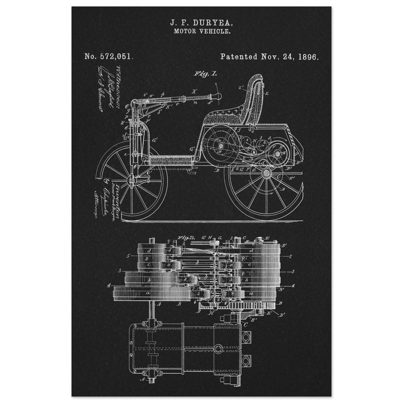 Motor Vehicle patent drawing by James Frank Duryea.