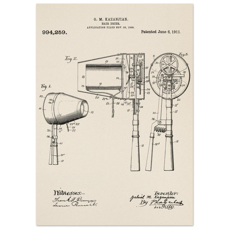 Hair Drier patent drawing by G M Kazanjian