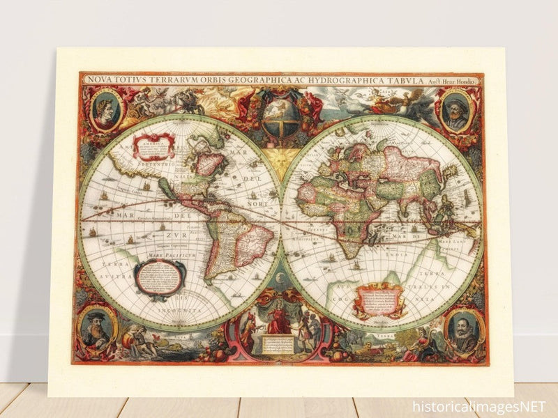 Ancient old world map by Hendrik Hondius