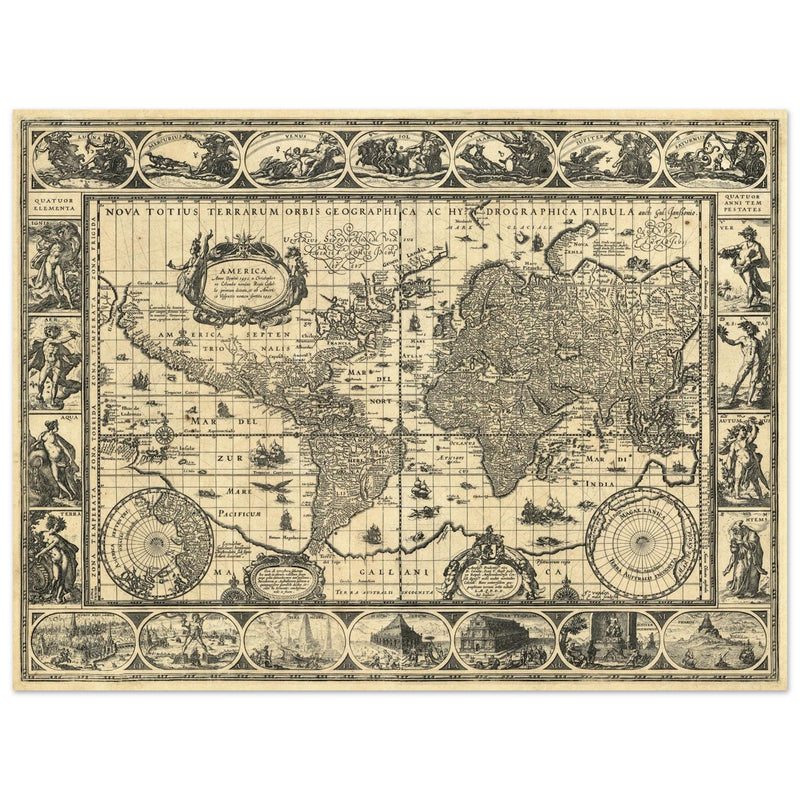 Ancient World Map   by Willem Janszoon Blaeu XVII Century.