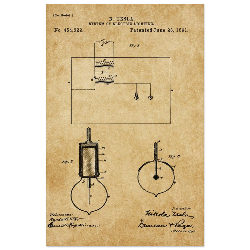 Electric Lighting patent  by Nikola Tesla.