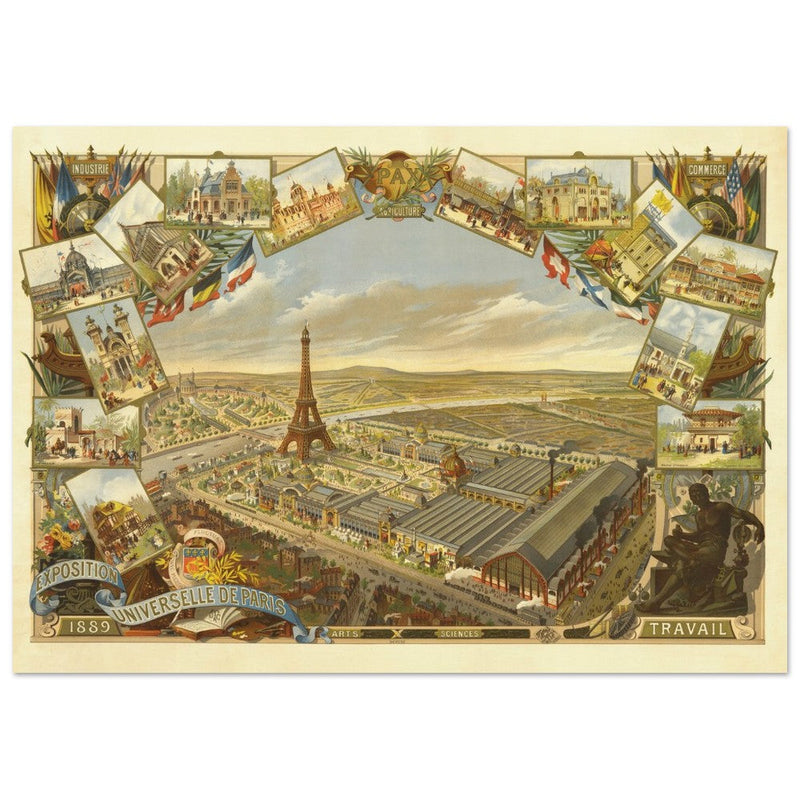 Exposition Universelle de Paris 1889. Eiffel Tower and Paris city view.