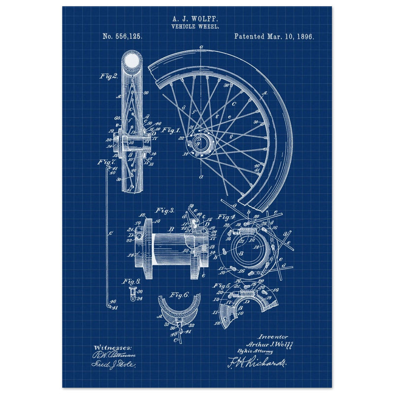 Vehicle whell patent illustration. Vintage drawing .