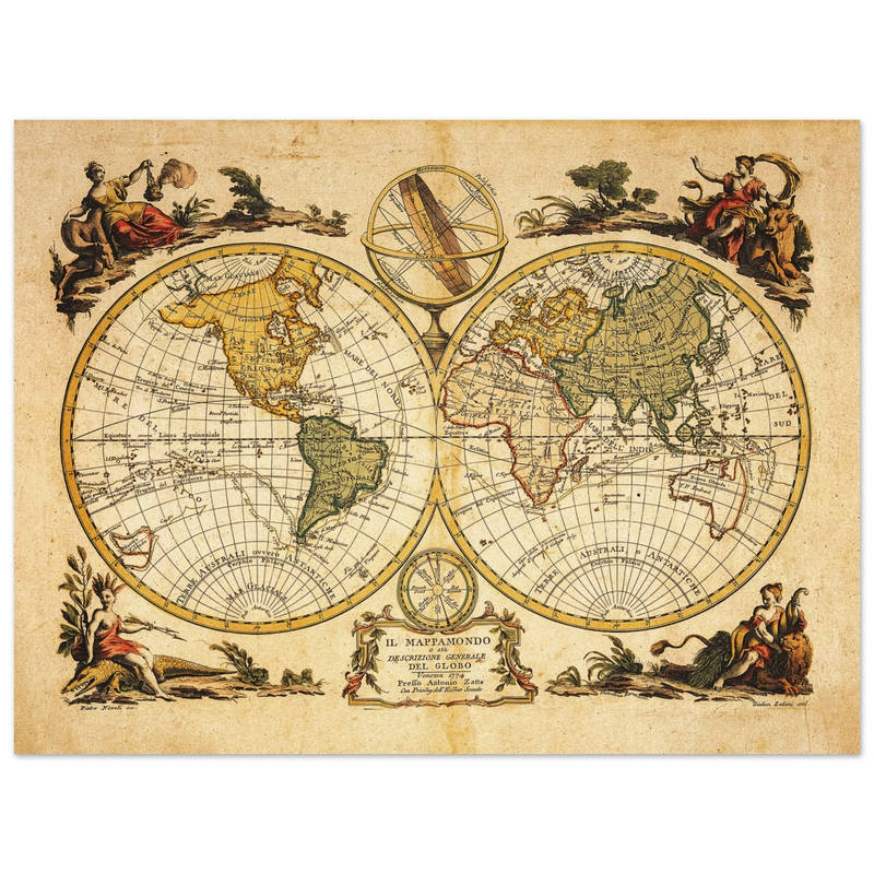 Ancient world map print. Il Mappamondo o sia Descrizione Generale del Globo by Antonio Zatta