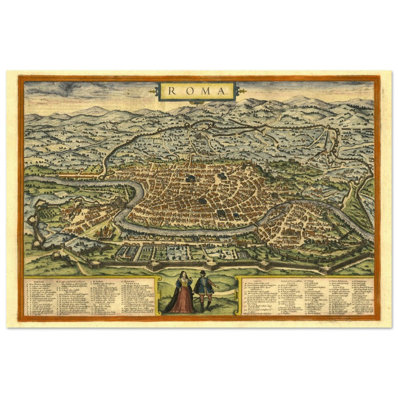 Rome Italy antique vintage city map. 1572 ancient map of the italian capital by Georg Braun and  Frans Hogenberg.