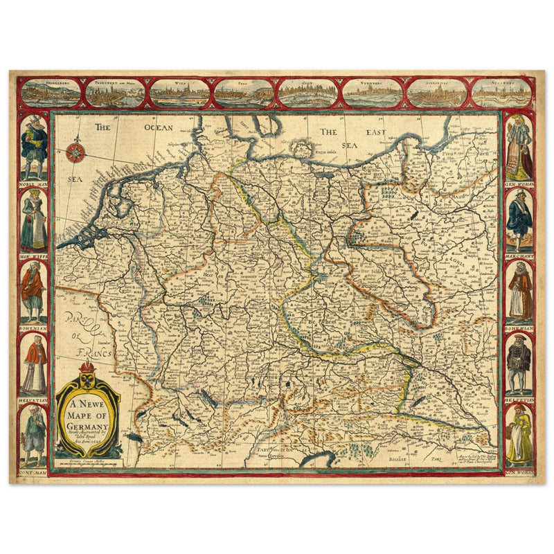 The Holy Roma Empire ancient map of Germany by John speed.