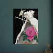 Siberian Bluechat next to a Peony sheltered by a Snowcovered Hay Sheaf by Ohara Koson, Woodblock print reproduction, Fine Art,