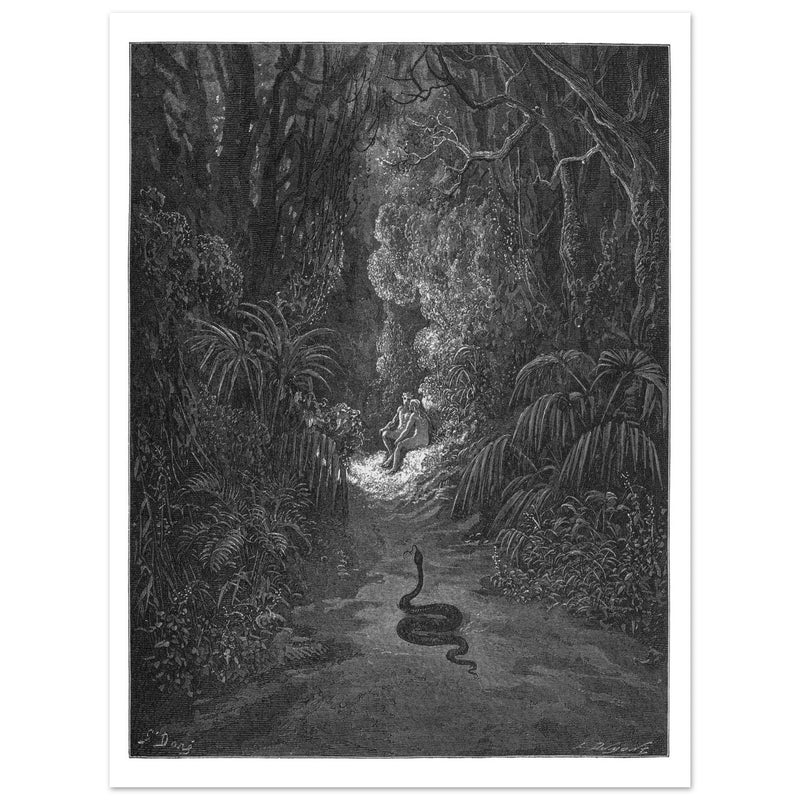 Gustave Dore Paradise Lost. Satan as a serpent in Eden.
