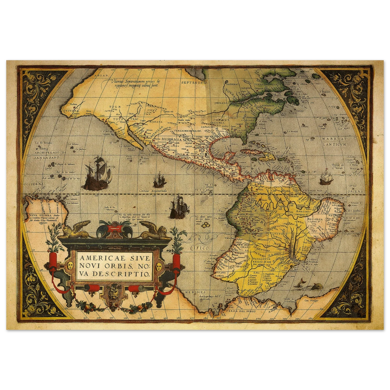 America ancient map. Americae sive novi orbis, nova descriptio by Abraham Ortelius