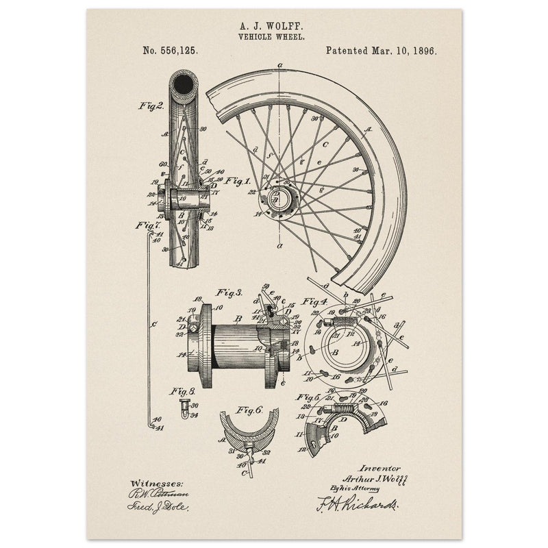 Vehicle whell patent illustration. Vintage drawing .